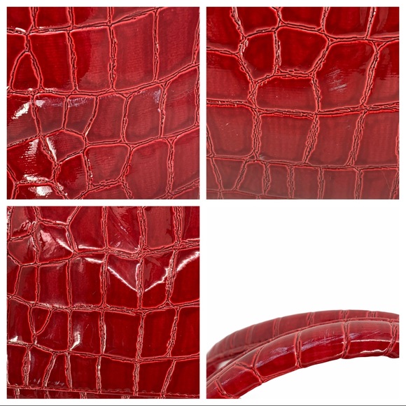 Large Red Faux Patent Leather Tote - Picture 12 of 15